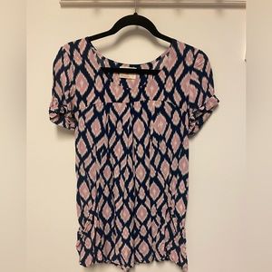 Anthropologie Holding Horses tunic in navy and purple ikat print, size XS